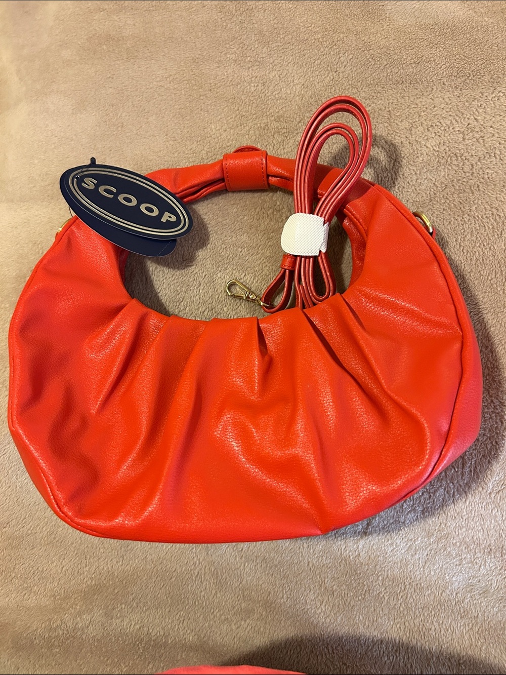 Scoop Red Vegan Leather Shoulder Bag with Removable Strap